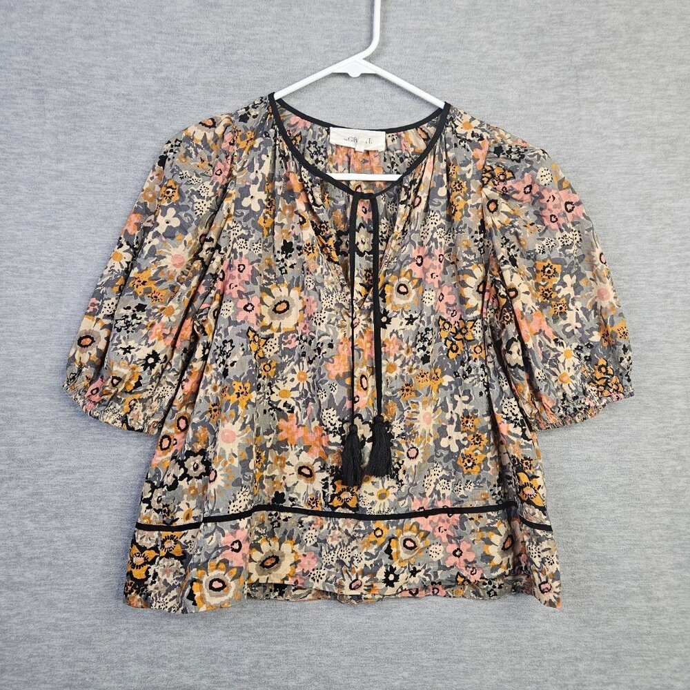 The Great Women's Tassel Tie Raven Heirloom Wild Floral Top Size 0